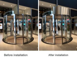 revolving door with air curtain and without air curtain